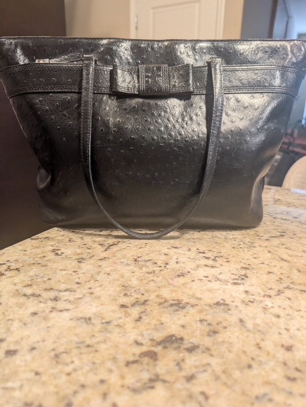 Kate Spade Valencia Rd Ostrich Textured Black Leather Tote Bag